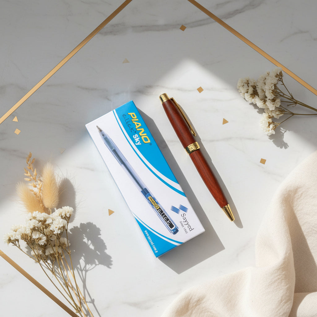 Piano Click Sky Ball Pens Box – Pack of 10 Blue Ballpoint Pens